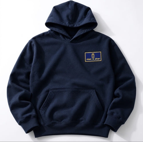Navy hettegenser med Olsen & Johan brodert logo